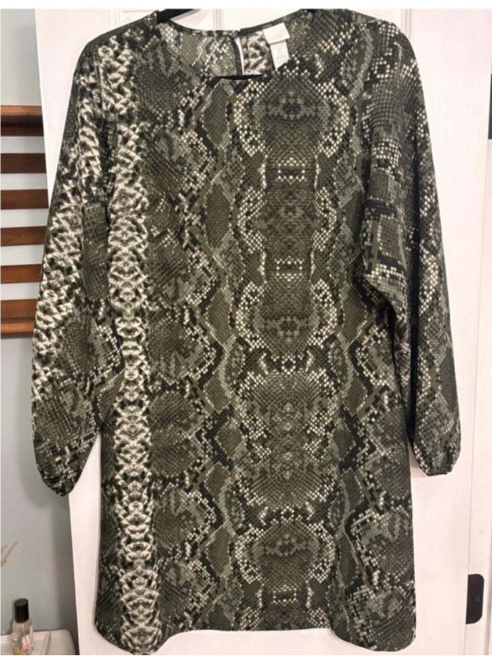 H&M Olive Green Snake Print Tunic Midi Dress